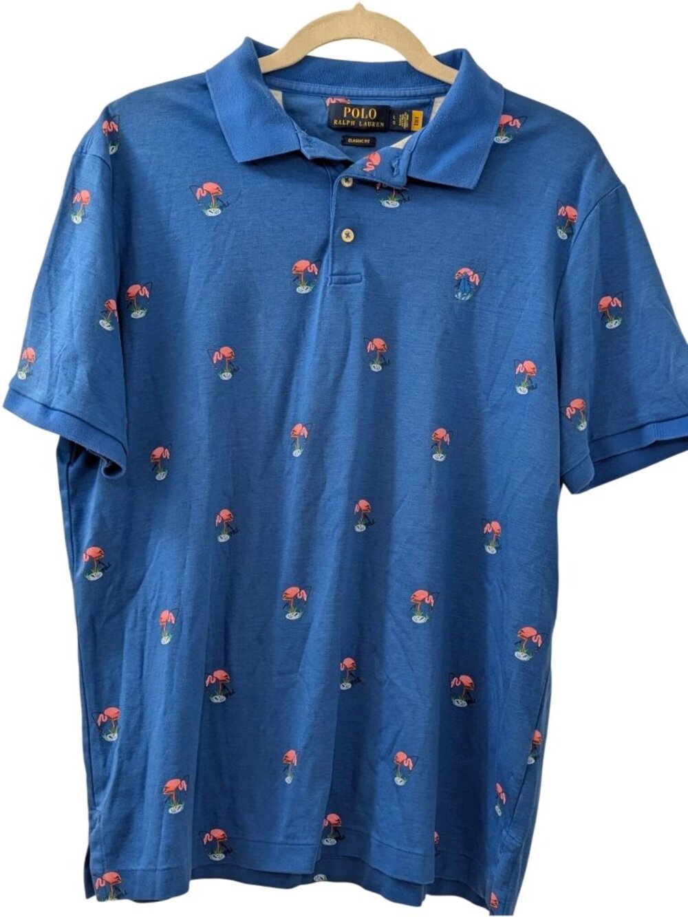 Polo Ralph Lauren Mens Blue Flamingo Print Classic Fit Polo Shirt 100% Cotton Si